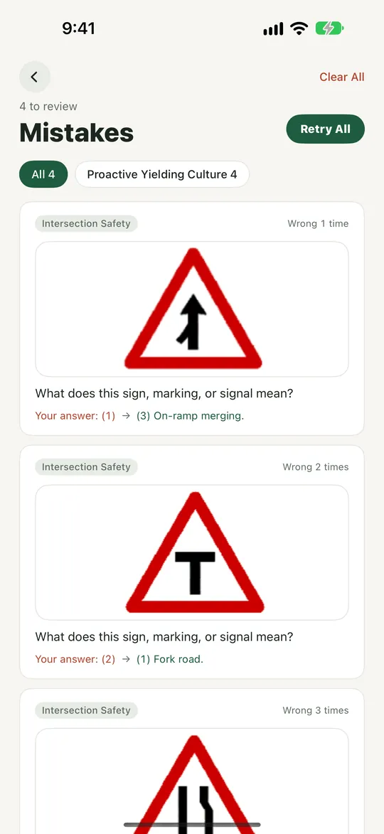 Mistake review: wrong answers collected automatically