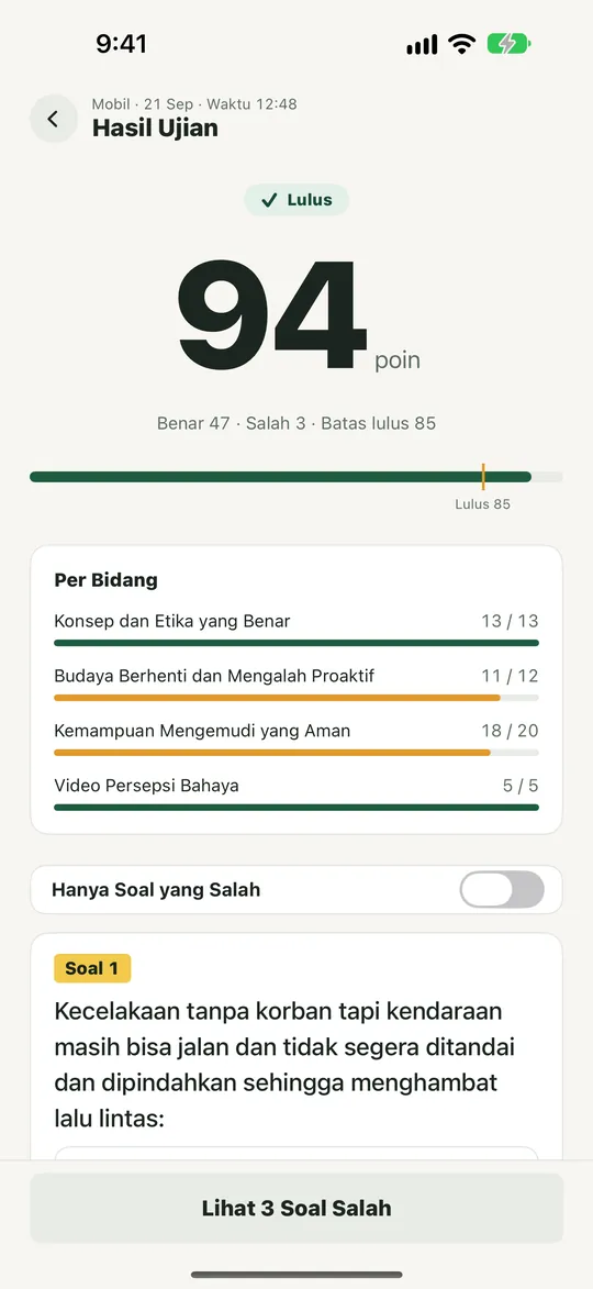 Hasil: Lihat Persentase Jawaban Benar per Kerangka