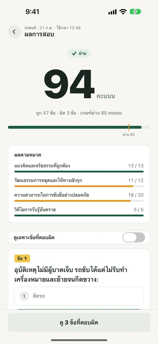 ผลสอบ: ดูอัตราตอบถูกแยกตามกรอบได้ทันที