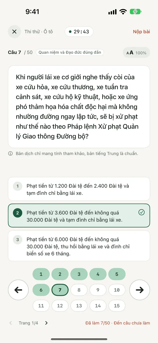 Thi thử: 50 câu, làm bài có tính giờ, từ 85 điểm là đạt